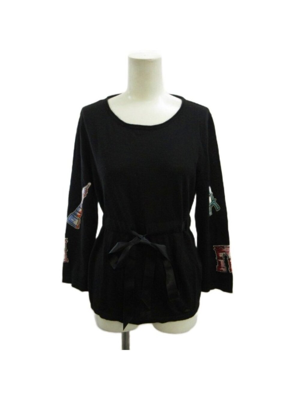 Chanel Knit Sweater Cashmere Silk Long Sleeve Crew Neck Eiffel Tower Arc de